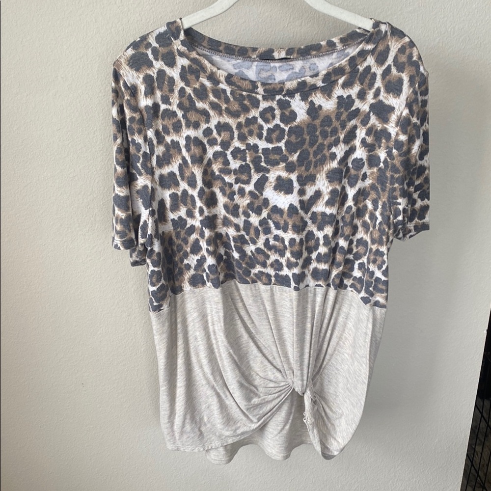 Leopard Print Knot Front Women's Top